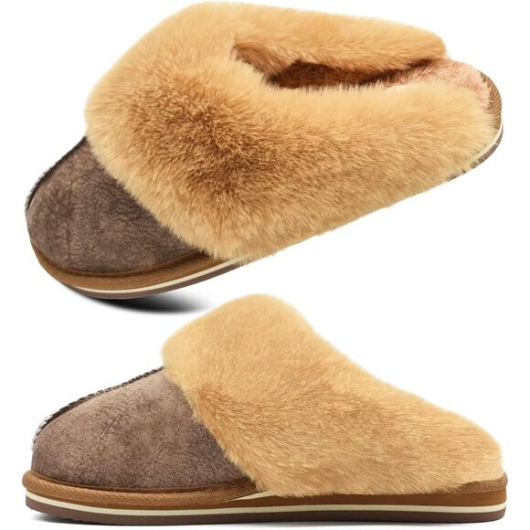 🆕Women Brown Suede Fluff Dual Memory Foam Arch Support Warm Scuff Slipper - Picture 10 of 10
